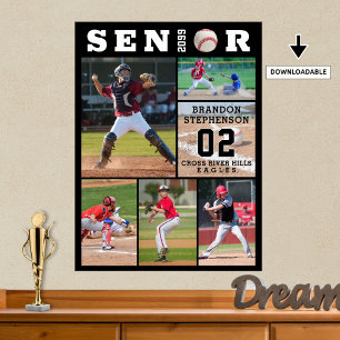 Baseball Senior Graduation 6 Photo Collage Poster