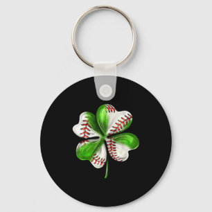 Baseball Shamrock St Patrick's Day Clover With Bas Key Ring