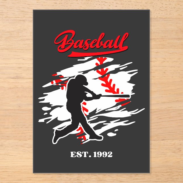 Baseball Silhouette Graphic Design – EST. 1992 Acrylic Invitations (Front)