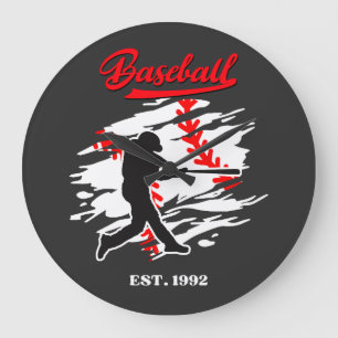 Baseball Silhouette Graphic Design – EST. 1992 Large Clock