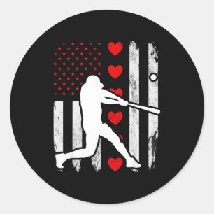 Baseball silhouette heart usa flag hearts american classic round sticker
