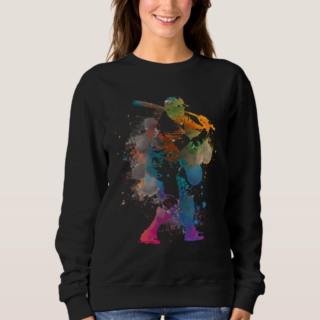 Baseball silhouette  player colorful colors baseba sweatshirt (Front)