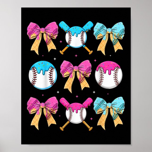 Baseball Sister Drip Bow Ice Cream Drip Girls Spri Poster (Front)
