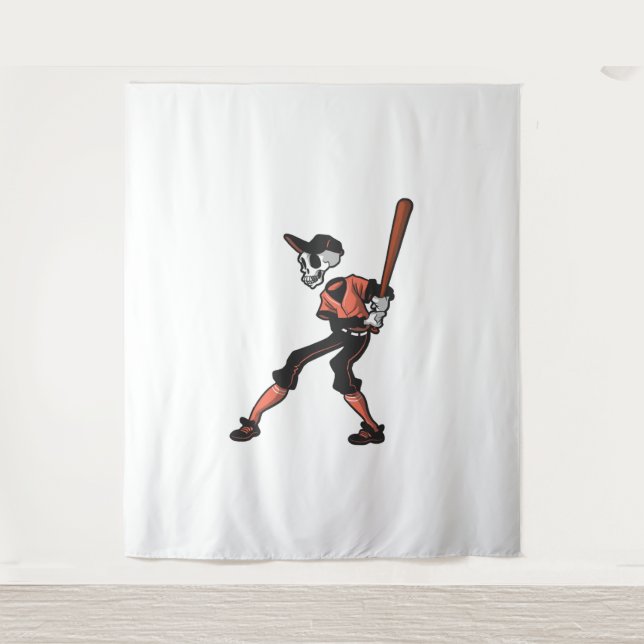 baseball skeleton design for baseball players tapestry (Front)