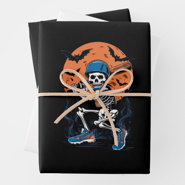 Baseball Skeleton Halloween Baseball Halloween Wrapping Paper Sheet (In situ)
