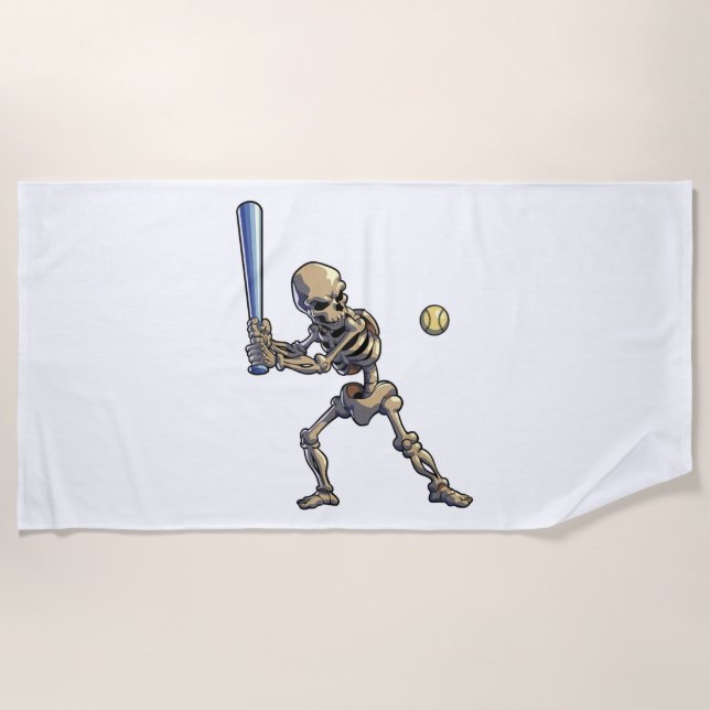 Baseball Skeleton Halloween Beach Towel (Front)