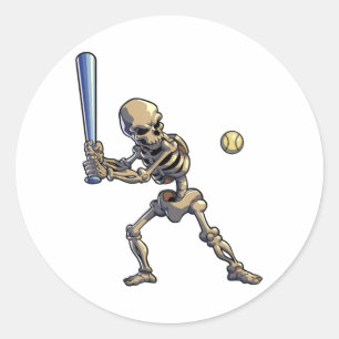 Baseball Skeleton Halloween Classic Round Sticker