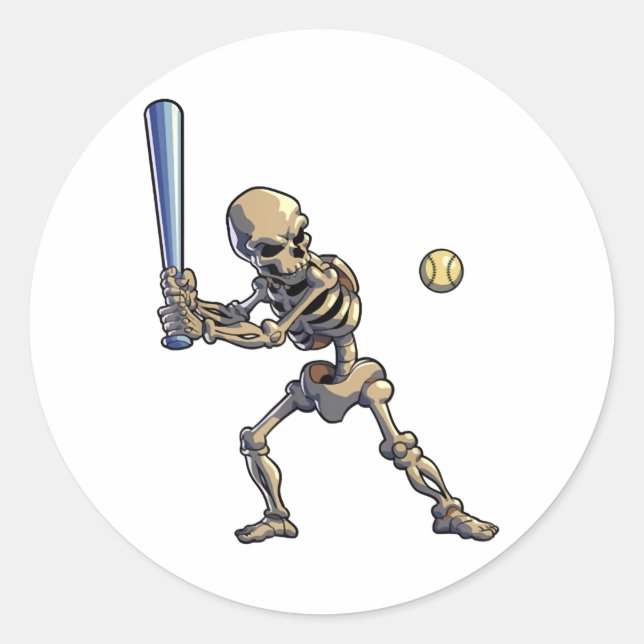 Baseball Skeleton Halloween Classic Round Sticker (Front)