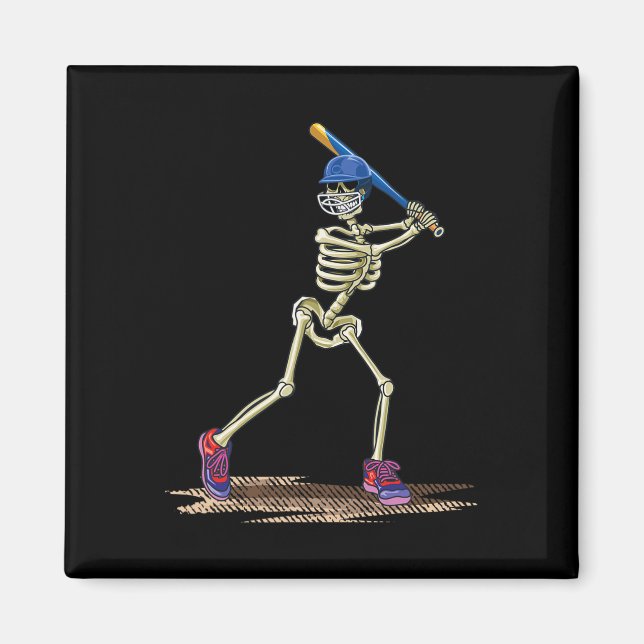 Baseball Skeleton Halloween Men Boys Baseball Hall Magnet (Front)