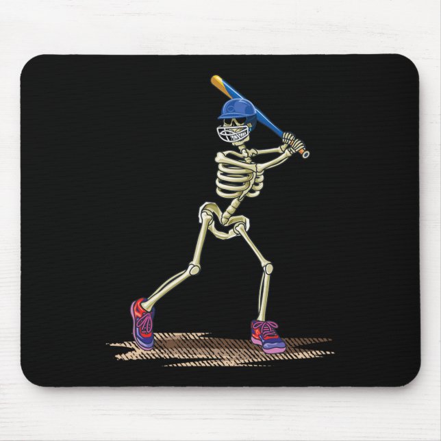 Baseball Skeleton Halloween Men Boys Baseball Hall Mouse Pad (Front)