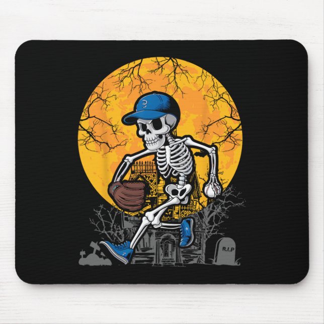 Baseball Skeleton Halloween Men Boys Baseball Spoo Mouse Pad (Front)