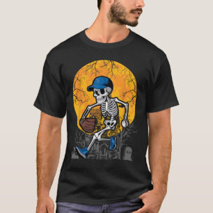Baseball Skeleton Halloween Men Boys Baseball Spoo T-Shirt