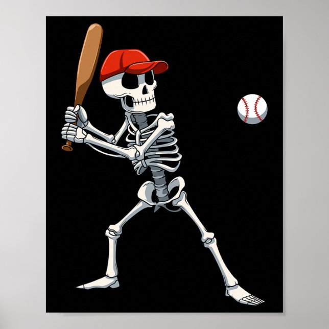 Baseball Skeleton Halloween Skeleton Playing Baseb Poster (Front)