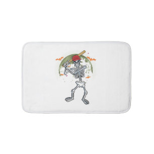 Baseball Skeleton Halloween Sport Under Moon Bath Mat
