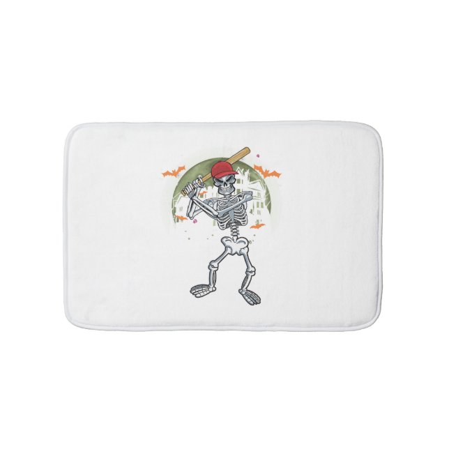 Baseball Skeleton Halloween Sport Under Moon Bath Mat (Front)