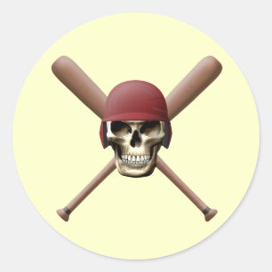 Baseball Skull & Crossed Bats Classic Round Sticker