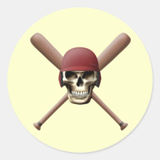 Baseball Skull & Crossed Bats Classic Round Sticker