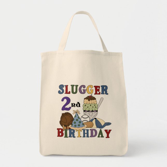Baseball Slugger 2nd Birthday tshirts and Gifts Tote Bag (Front)
