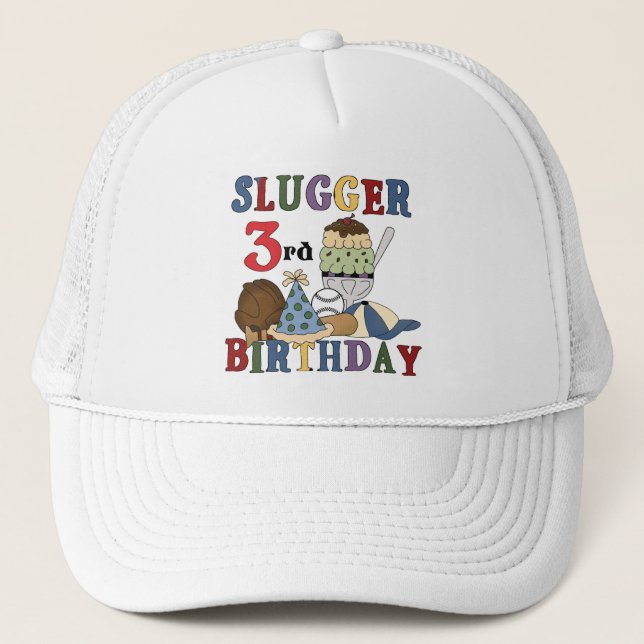 Baseball Slugger 3rd Birthday Tshirts Trucker Hat (Front)