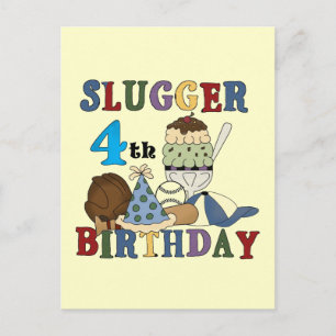 Baseball Slugger 4th Birthday Postcard