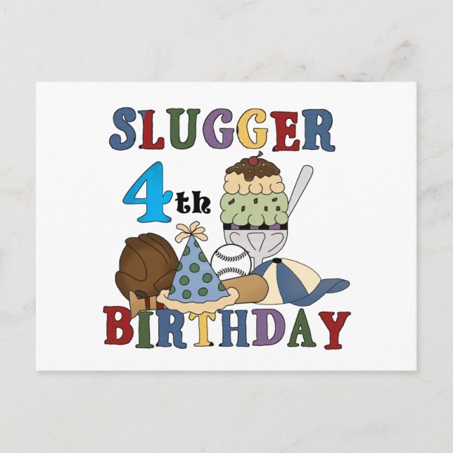 Baseball Slugger 4th Birthday Postcard (Front)