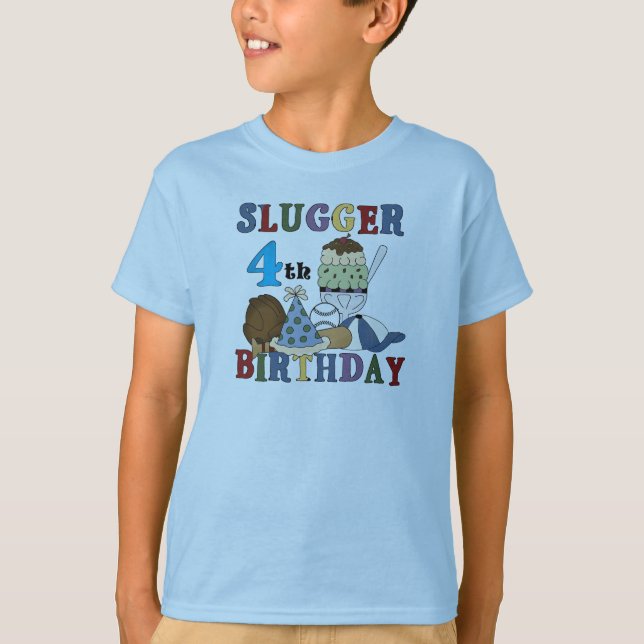 Baseball Slugger 4th Birthday T-Shirt (Front)