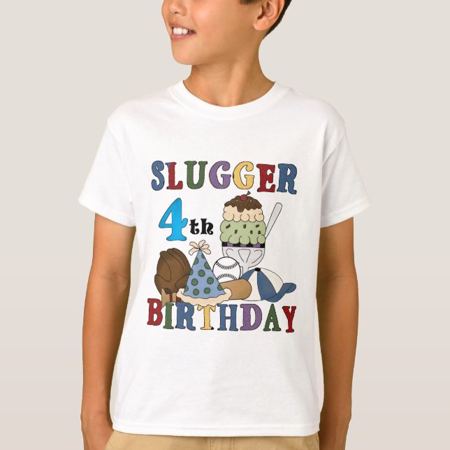 Baseball Slugger 4th Birthday T-Shirt (Front)