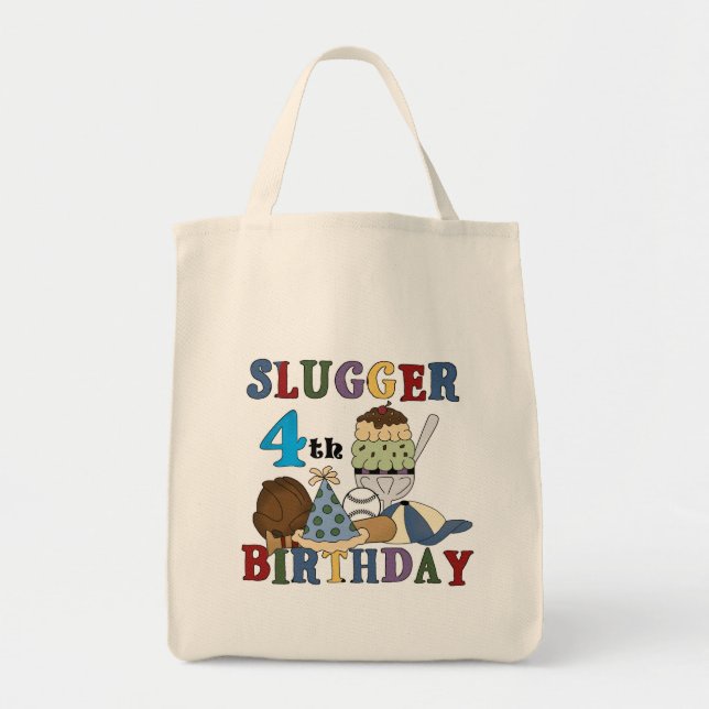 Baseball Slugger 4th Birthday Tote Bag (Front)