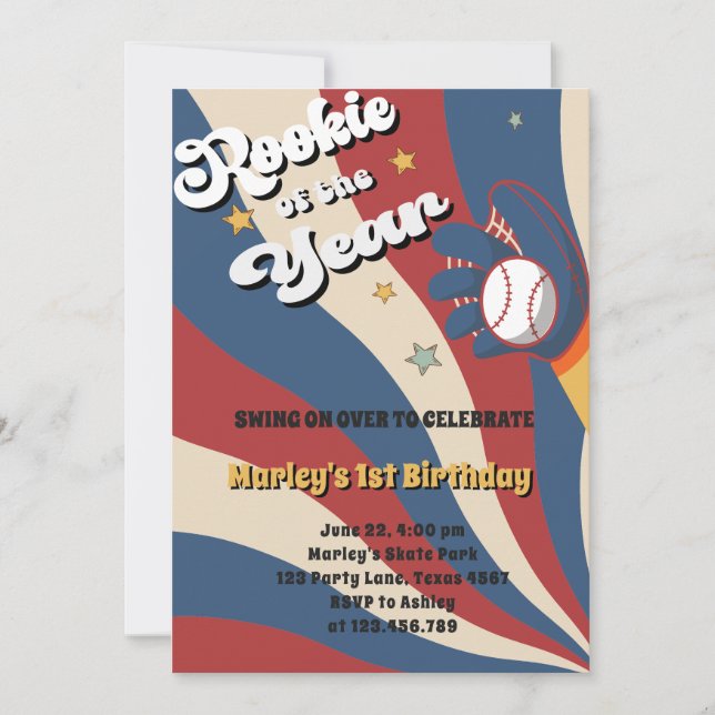 Baseball slugger american flag rokie 1st Birthday  Invitation (Front)