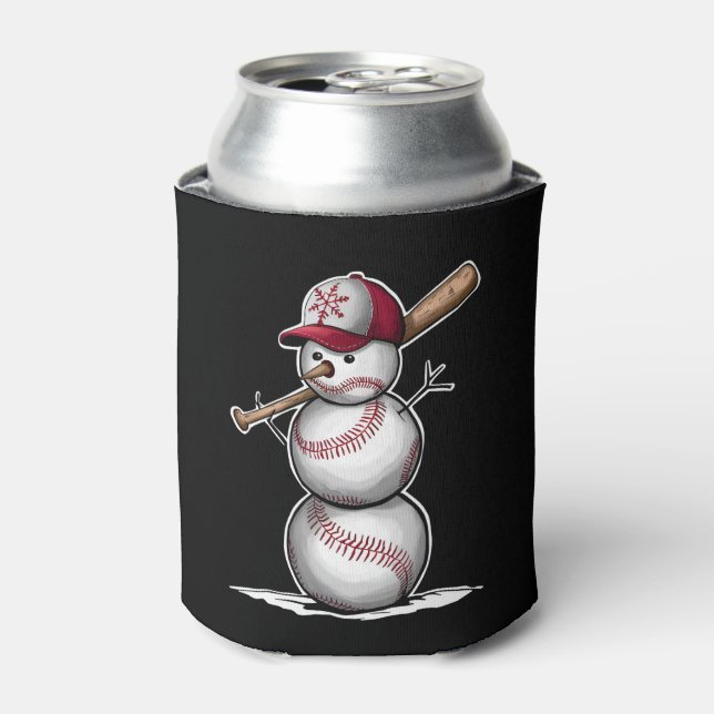 Baseball Snowman Balls Snow Christmas Xmas Gifts Can Cooler (Can Front)