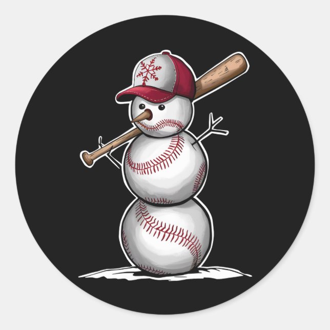 Baseball Snowman Balls Snow Christmas Xmas Gifts Classic Round Sticker (Front)