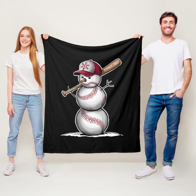 Baseball Snowman Balls Snow Christmas Xmas Gifts Fleece Blanket (In Situ)