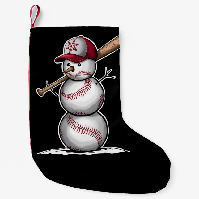 Baseball Snowman Balls Snow Christmas Xmas Gifts Small Christmas Stocking (Front)