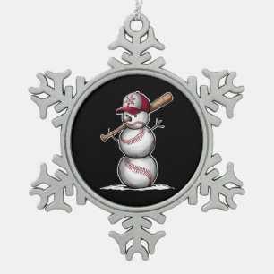 Baseball Snowman Balls Snow Christmas Xmas Gifts Snowflake Pewter Christmas Ornament