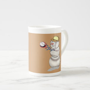 Baseball Snowman Bone China Mug