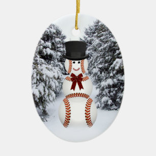 Baseball Snowman Ceramic Tree Decoration