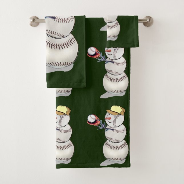 Baseball Snowman Christmas Bath Towel Set (Insitu)