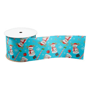 Baseball Snowman Christmas Celebration Pattern  Satin Ribbon