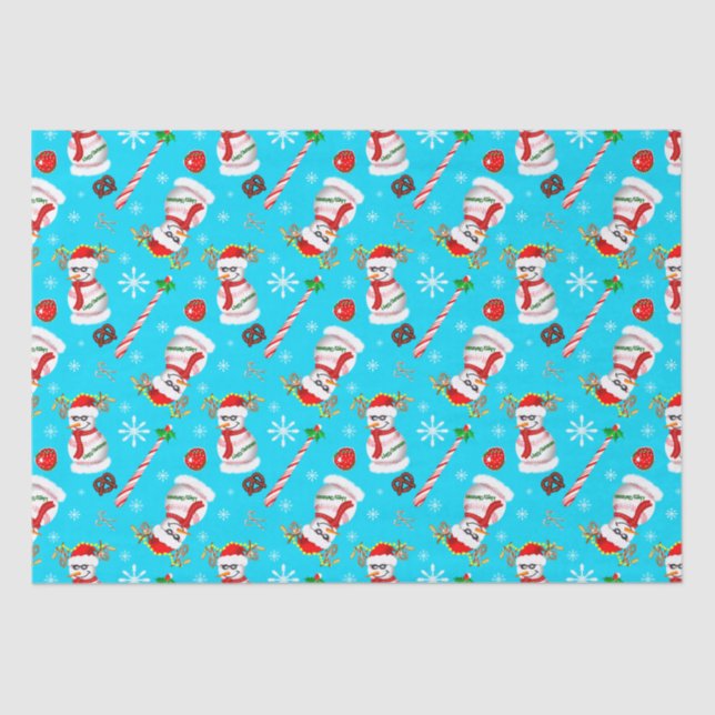 Baseball Snowman Christmas Celebration Pattern Tissue Paper (Front)
