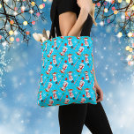 Baseball Snowman Christmas Celebration Pattern Tote Bag<br><div class="desc">A colourful holiday tote bag  made with this entertaining Christmas Snowman Baseball design. A fantastic addition to Christmas shopping, holiday gatherings, school sporting activities, and other forms of entertainment.  This design includes a candy cane baseball bat, a snowflake glove, and the Snowman Baseball, all of which are adorned with classic...</div>
