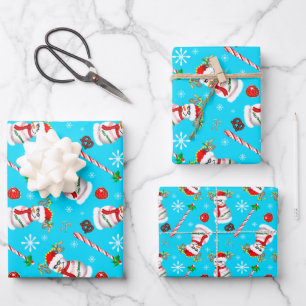 Baseball Snowman Christmas Celebration Pattern Wrapping Paper Sheet