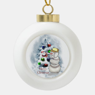 Baseball Snowman Christmas Ceramic Ball Christmas Ornament