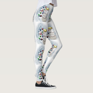 Baseball Snowman Christmas Leggings