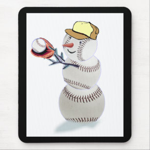 Baseball Snowman Christmas Mouse Pad