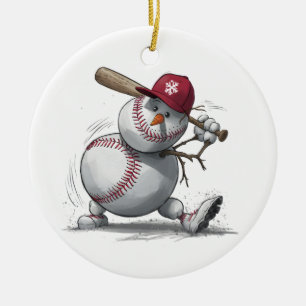 Baseball Snowman Christmas Player Snow Xmas Ceramic Ornament