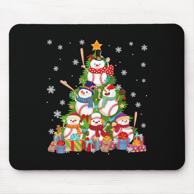 Baseball Snowman Christmas Tree Pitchers Catchers  Mouse Pad (Front)