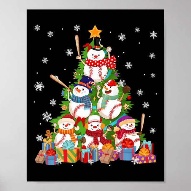 Baseball Snowman Christmas Tree Pitchers Catchers  Poster (Front)