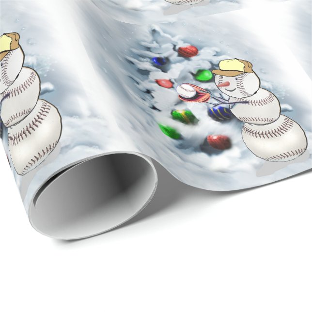 Baseball Snowman Christmas Wrapping Paper (Roll Corner)