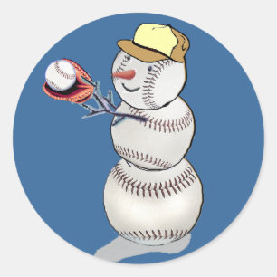 Baseball Snowman Classic Round Sticker