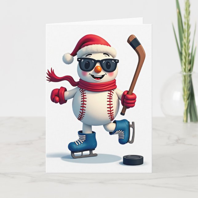 Baseball Snowman Greeting Card (Front)